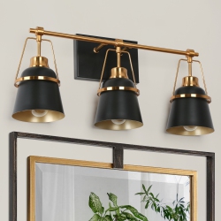 UOLFIN Modern And Gold Bathroom Vanity Light, 21.7-In 3-Light And Brass Gold With Metal Cone Shade Led Modern/contemporary Vanity Light In Black
