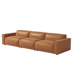 VALENCIA Nathan Aniline Nappa 11000 Top-Grain Leather Modular Caramel 3 Seats Sofa In Brown