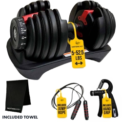 MOTIONGREY Adjustable Dumbbell 5 to 52.5 Lb, Free High Strength Hand Grip Included 15 Adjustable Weight Settings Dumb Bell Barbell, Anti-Slip Metal