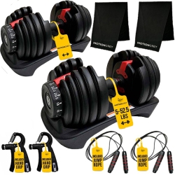 MOTIONGREY Adjustable Dumbbells 5 to 52.5 Lbs, Free High Strength Hand Grip Included, Jump Rope, And Towel 15 Weight Settings Dumbbell, Anti-Slip