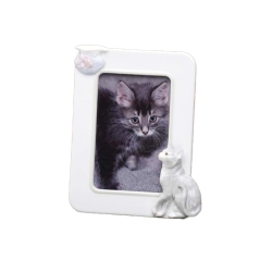 ROMAN Cat And Fish Bowl Porcelain Photo Frame - for 4" X 6" Photo - In White