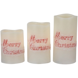 NORTHLIGHT Led Flameless Frosted "merry Christmas" Wax Pillar Candles - 6" - Set Of 3