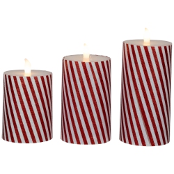 NORTHLIGHT Led Flickering Flameless Candy Cane Striped Christmas Wax Pillar Candles - 6" - Set Of 3