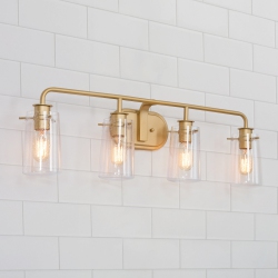 UOLFIN Matte Bathroom Vanity Light, 31-In 4-Light Brass In Seeded Cylinder Glass Led Modern/contemporary Vanity Light In Gold