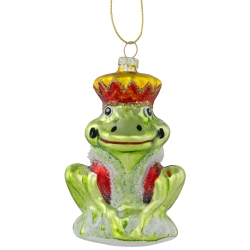 NORTHLIGHT Prince Frog Glass Christmas Hanging Ornament - 3.5" - Lime Green And In Red
