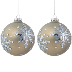 NORTHLIGHT Mirrored Snowflakes Christmas Glass Ball Ornaments - 4"- Pale - Set Of 2 In Gold