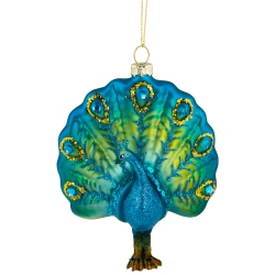 NORTHLIGHT Standing Glittered Peacock Glass Christmas Ornament - 4.5" - Blue And In Green