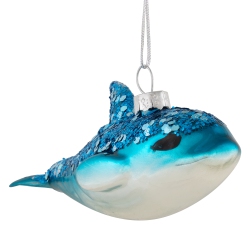 NORTHLIGHT Dolphin Glittered Glass Christmas Hanging Ornament - 4.75" - Sea And White In Blue