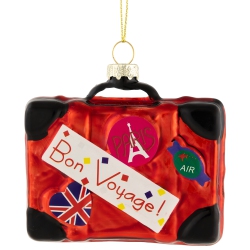 NORTHLIGHT 3.25" Shiny Bon Voyage Travel Suitcase Glass Christmas Hanging Ornament In Red