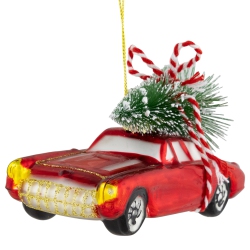 NORTHLIGHT 5" Vintage Car With Christmas Tree Glass Ornament In Red