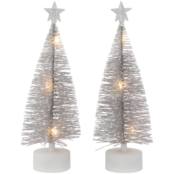 NORTHLIGHT Led Lighted Mini Bottle Brush With Star Topper Christmas Village Trees - Set Of 2