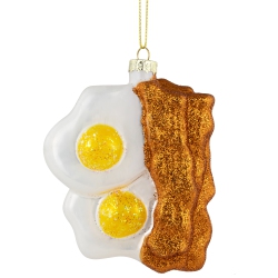 NORTHLIGHT 3.75" Eggs And Bacon Glittered Glass Christmas Hanging Ornament