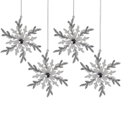 NORTHLIGHT Glitter Snowflakes Christmas Ornaments - 6" - And Silver - 4Ct In White