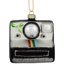 NORTHLIGHT 3" And Silver Retro Instant Camera Glass Christmas Ornament In Black