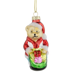 NORTHLIGHT Santa Bear With Gift Bag Glass Christmas Ornament - 3.25" - In Red