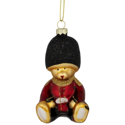 NORTHLIGHT Glitte Teddy Bear Soldier Glass Christmas Hanging Ornament - 4" - And Black In Red