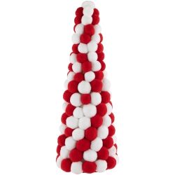 NORTHLIGHT Candy Cane Plush Pompom Christmas Tree Decoration - 15" - And White In Red