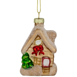 NORTHLIGHT Snowy Country Cabin Glass Christmas Hanging Ornament - 3.25" - Finish In Gold