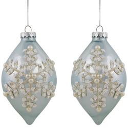 NORTHLIGHT Set Of 2 Shiny Artic Textured Snowflakes Finial Christmas Glass Ornaments 5" In Blue