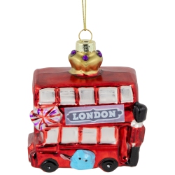 NORTHLIGHT 3.5" Double-Decker Bus Glass Christmas Ornament