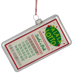 NORTHLIGHT Glass "fa La La Lotto Santa's Pick" Hanging Christmas Ornament - 4.25" - In Silver