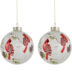 NORTHLIGHT Cardinal Birds Christmas Glass Ball Ornaments - 4" - White And - Set Of 2 In Red