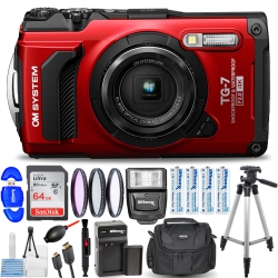 OLYMPUS Om System Tough Tg-7 Digital Camera (Red) V110030Ru000 - 15PC Accessory Bundle