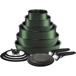T-FAL Ingenio Nonstick Cookware Set 14 Piece Induction Oven Broiler Safe 500F Cookware, Pots And Pans, Oven, Broil, Dishwasher Safe, Forest In Green