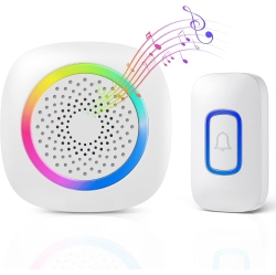 NONE Wireless Doorbell, Waterproof Plug-In Doorbell With RGB Light, 1300Ft Range, 0-110Db Bell With 60 Ringtones, 5 Volume Levels & Mute Mode In White