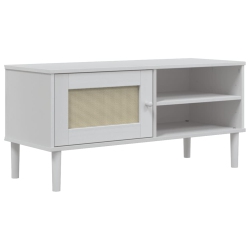 VIDAXL Tv Cabinet Senja Rattan Look 106X40X49Cm Solid Wood Pine In White