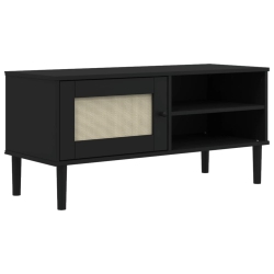 VIDAXL Tv Cabinet Senja Rattan Look 106X40X49Cm Solid Wood Pine In Black