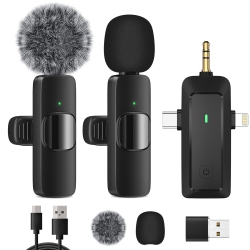 HLD Wireless Lavalier Microphone for Iphone - Android Phone/camera/computer/laptop, Professional Dual Lapel Mic \w USB-C/3.5Mm/USB Plug for Video