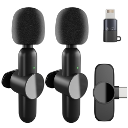 HLD 2 Pack Wireless Microphone for Iphone Android Laptop, Plug-Play, Auto Sync And Noise Reduction, Clip On Lapel Mic for Video Recording, Tiktok