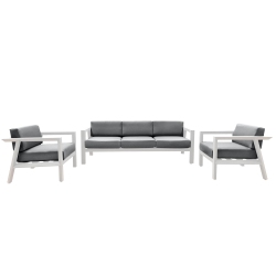 CIEUX Corsica Outdoor Patio Aluminum Metal Sofa Conversation Set In With Sunbrella Cushions (Canvas Charcoal) In White