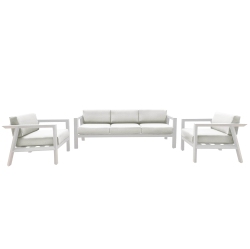 CIEUX Corsica Outdoor Patio Aluminum Metal Sofa Conversation Set In With Sunbrella Cushions (Canvas Natural) In White