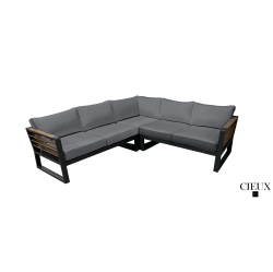 CIEUX Avignon Outdoor Patio Aluminum Metal Corner Sectional Sofa In Midnight With Sunbrella Cushions (Canvas Charcoal) In Grey