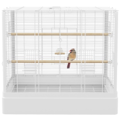 PAWHUT 22" Bird Cage for Budgie, Finches, Canaries, Love Birds, Large Parrot Cage With Wooden Stands, Slide-Out Tray, Handle, Food Containers