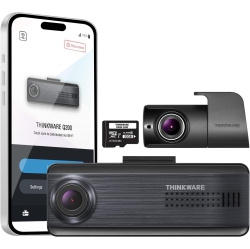 THINKWARE Q200 2Ch Dash Cam Front Rear 2K Car Dashboard Camera, Wifi, Wdr, Speed Light Alerts, Adas, 256GB Max, Parking Monitor, Night Vision
