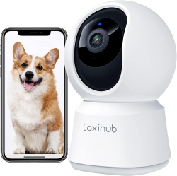 LAXIHUB 360° View 2K Pet Camera With Phone App, Indoor Security Camera, P2T Baby Monitor, Pan/tilt, Motion & Sound Detection