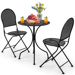 GYMAX 3 PCs Patio Bistro Set All-Weather Metal Table & Chair Set for 2 Person Modern Furniture Set