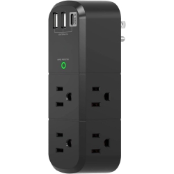 VECELOLIBILIS USB Outlet Extender Surge Protector \w Rotating Plug, 6 Ac Multi Plug Outlet And 3 USB Ports (1 USB C), 3-Sided Swivel Power Strip \w