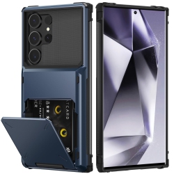 HLD Samsung S24 Ultra Case \w Card Holder Store 5 Cards, Dual Layer Heavy Duty Shockproof Wallet Case \w Hidden Card Slot Large Storage Case For