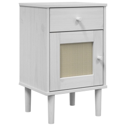 VIDAXL Bedside Cabinet Senja Rattan Look 40X35X65 Cm Solid Wood Pine In White