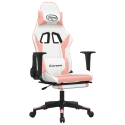 VIDAXL Gaming Chair With Footrest And Pink Faux Leather In White