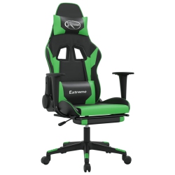 VIDAXL Gaming Chair With Footrest Black And Faux Leather In Green
