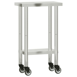 VIDAXL Kitchen Work Table With Wheels 55X30X85 Cm Stainless Steel