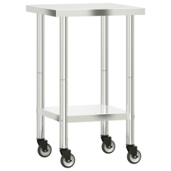 VIDAXL Kitchen Work Table With Wheels 55X55X85 Cm Stainless Steel