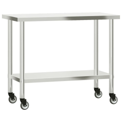 VIDAXL Kitchen Work Table With Wheels 110X55X85 Cm Stainless Steel