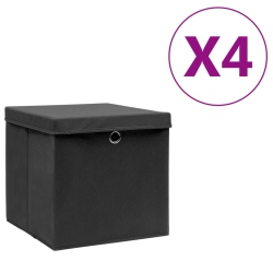 VIDAXL Storage Boxes With Covers 4 PCs 28X28X28 Cm In Black