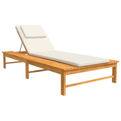 VIDAXL Sun Lounger With Cream Cushion And Pillow Solid Wood Acacia In White